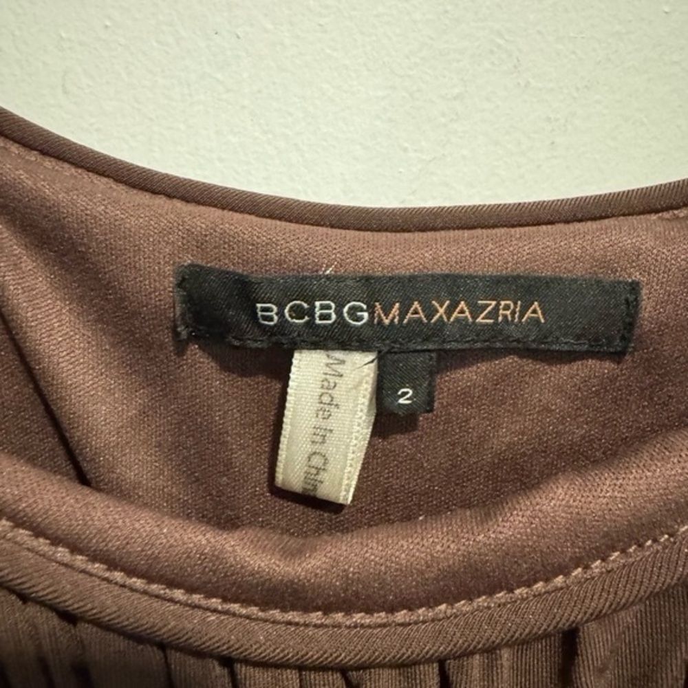 Vintage BCBGMaxAzria grecian smocked brown mini dress flared fitted flowy US2 - Picture 2 of 5